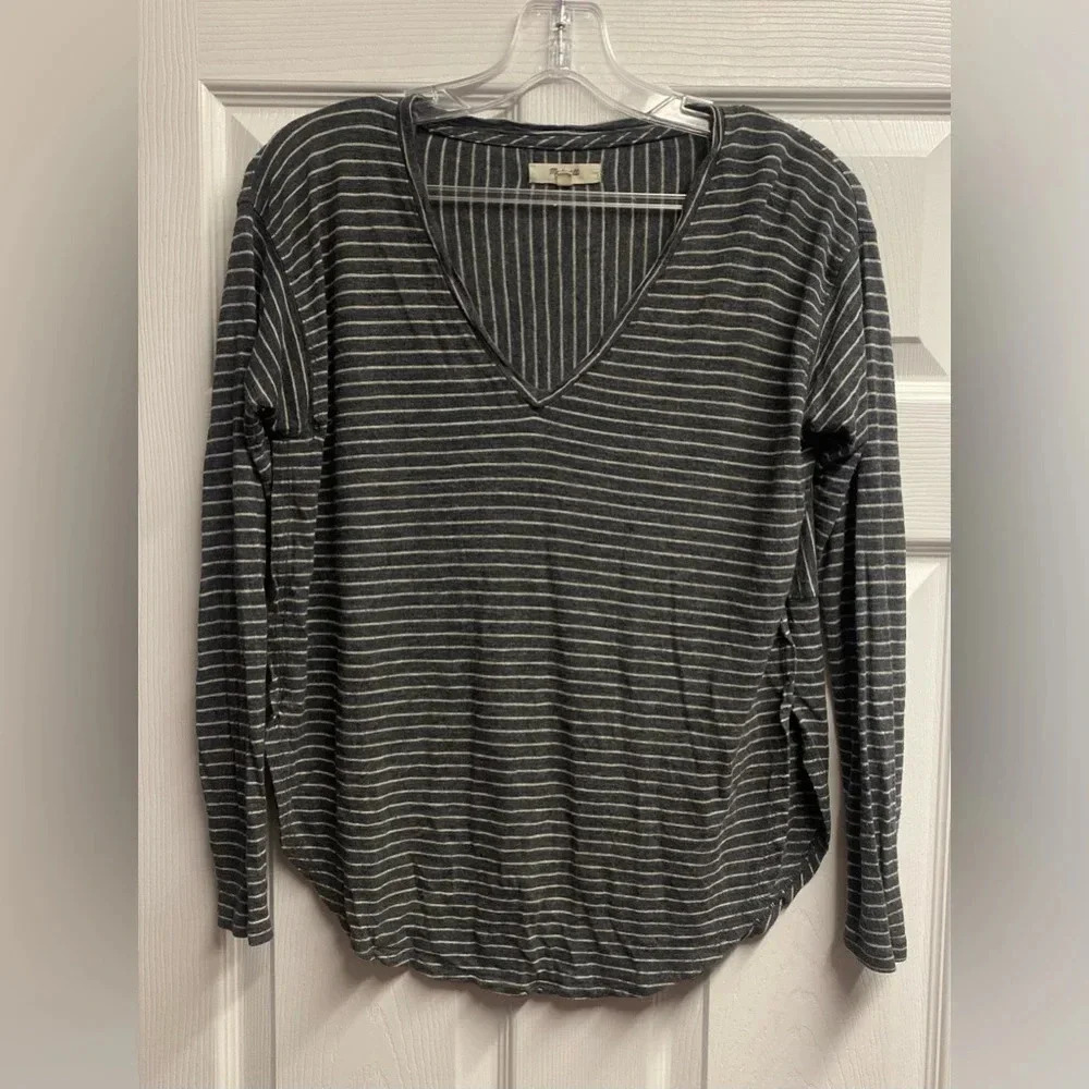 Madewell Anthem Striped V-Neck Long Sleeve 100% Viscose Tunic Top Size Small